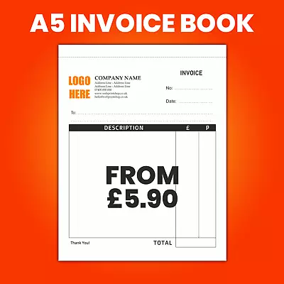 Personalised Duplicate A5 Invoice Book - 50 Set - Ncr Pad Print - Invoice Print • £9.50