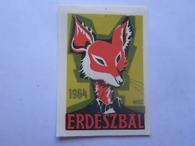 ERDESZBAL MATCH BOX LABEL C1964 LARGE MADE In HUNGARY FOX FOXY MAN PICTURED • $2.59