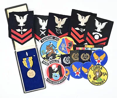 Lot Of US Military Medals Patches Pins Insignia Ribbon Bars WWII Korea Vietnam • $9.99