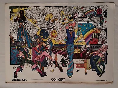 Vintage 1974 DOODLE ART  Concert  - 15 X 11 Coloring Poster - Partially Colored  • $55.55