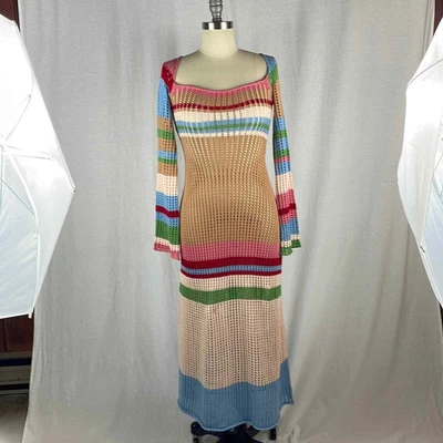 $60 • Buy Vrg Grl Work Of Art Rainbow Crochet Maxi Dress