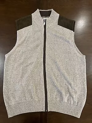 Alex Cannon Mens Size XL Full Zip Sweater Vest Marbled Brown Quilted Shoulders • $14.99