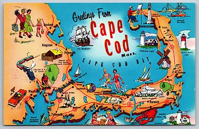 Cape Cod Massachussetts Map Cartoon Comic Vintage Postcard • $4.95