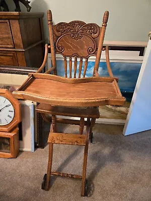 Antique Victorian Oak Wood Convertible Combination Baby High Chair Stroller • $300