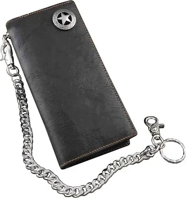 Biker Rock Star Concho Men's Long Real Leather Wallet With Chain Black • $32.99