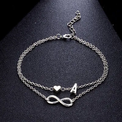 Silver Multi Layer Infinity Love Heart Initial Letter Chain Bridesmaid Bracelet • £3.59