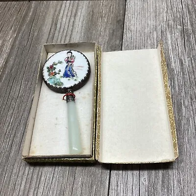 Porcelain Hand Mirror Incised & Hand Painted Vintage Japanese Design With Box • $52.49