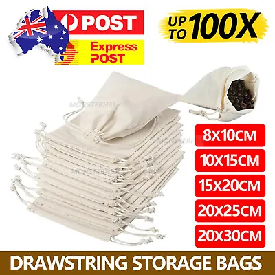 10-100Pcs 7 Sizes Drawstring Storage Bags Calico Bags Linen Tote Gift Bag Bulk • $9.69