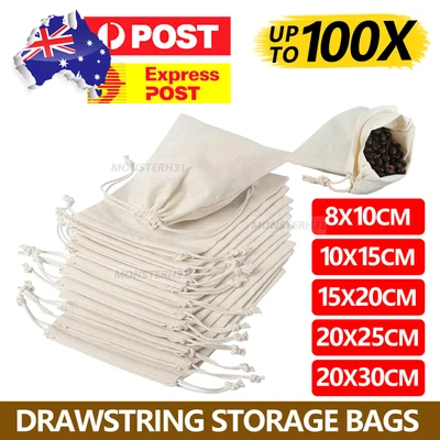 10-100Pcs 7 Sizes Drawstring Storage Bags Calico Bags Linen Tote Gift Bag Bulk • $9.69