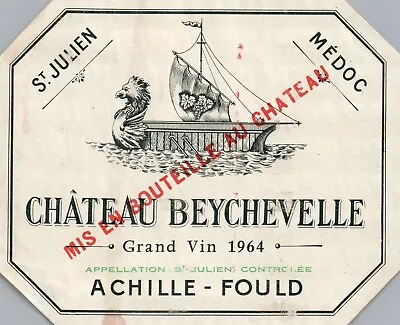 1960's-70's Chateau Beychevelle French Wine Label Vintage 1964 Original A452 • $11.97