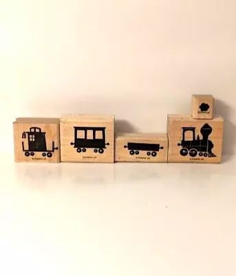 Stampin Up Choo Choo Wood Mounted Rubber Stamp Train Engine Caboose Set Of 5 • $9.99