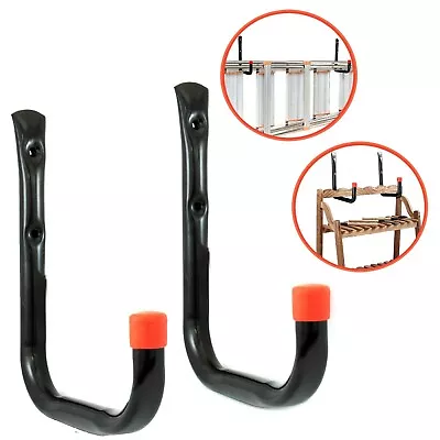 2 X LARGE Black Metal Storage HOOKS Bicycle Ladder Hanger HEAVY DUTY Wall Mount • £6.98