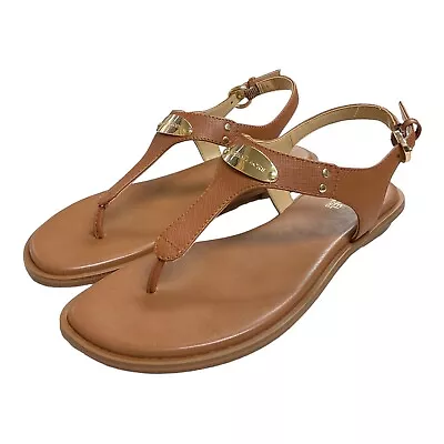 Michael Kors Women's Plat Thong T-Strap Saffiano Leather Sandal Luggage Sz 10 • $69.95