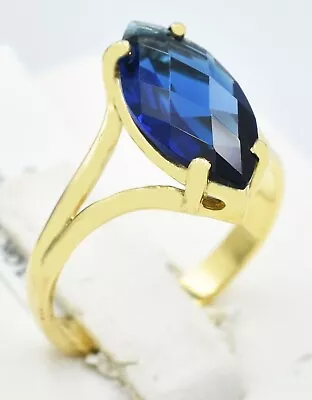 LAB CREATED 3.17 Cts CORUNDUM BLUE SAPPHIRE RING 10K YELLOW GOLD - New With Tag • $3.25