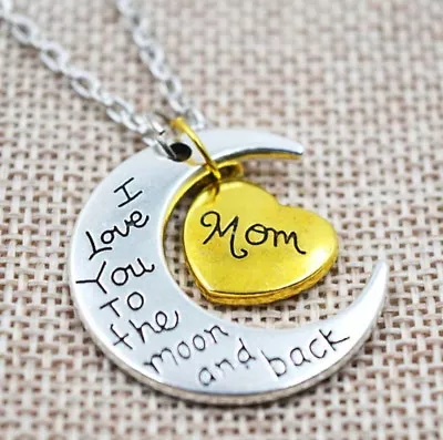  Family MOM I LOVE YOU TO THE MOON AND BACK Necklace Charm Pendant Gift Day New • $5.83