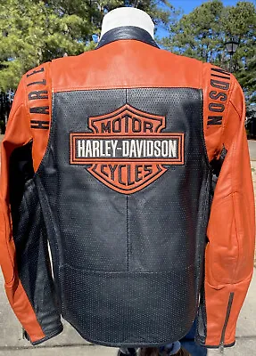 Harley Davidson Men Perforated Leather Jacket Orange Large W/ Liner 98123-08VM • $289.98