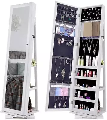 360° Jewelry Cabinet Full Length Mirror  Standing Jewelry Armoire Organizer • $177