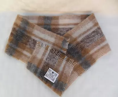 New Donegal Design Handcrafted 100% Pure New Mohair Wool Scarf Cream Tan Plaid • $34.99