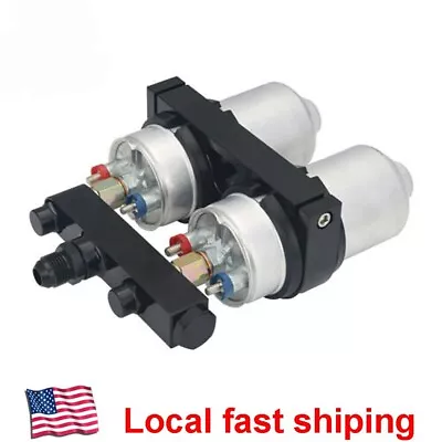 2x 044 High Flow External Fuel Pump + Double Dual Bracket Clamp Outlet Manifold  • $68.95