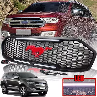 Front Black Grille White LED Red Logo Emblem For Ford Everest 2015-2018 • $311.66