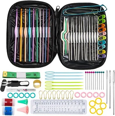 Aluminum Crochet Hooks Needles Knit 100pcs Tool Set Weave Craft Yarn Multi Color • $11.99