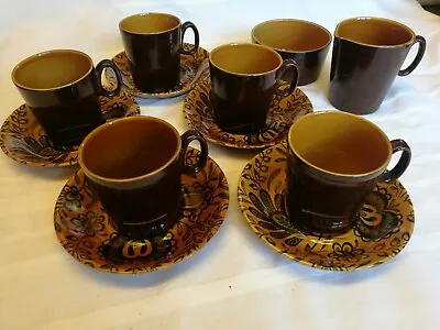 £24.95 • Buy Golden Amber Ridgway Coffee Set Cups Saucers Milk Sugar Vintage Ironstone Retro