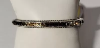 Brighton SPECTRUM TOPAZ Silver Hinged Bangle Bracelet Crystals EUC W/Heart Tin • $26