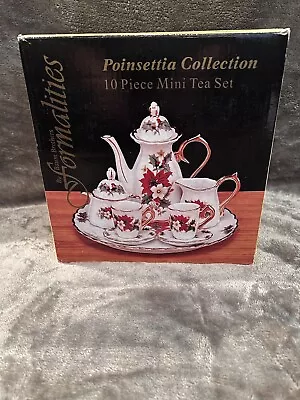 Formalities By Baum Bros RARE Poinsettia Miniature Tea Set Christmas China Red • $28.99