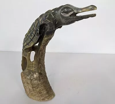 Vintage Alligator Sculpture Hand Carved Domestic Bovine Cow Horn Figurine 9in H • £28