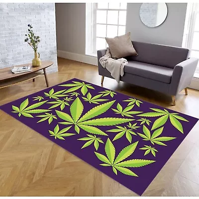 Weed RugNavy Blue Green Rug Marihuana Pattern Rug Smoke Rug Cool Plant Rug • $32.55