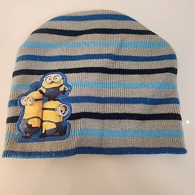 Illumination's Minions Kid's Blue And Gray Stripes Knit Beanie Hat • $9.99