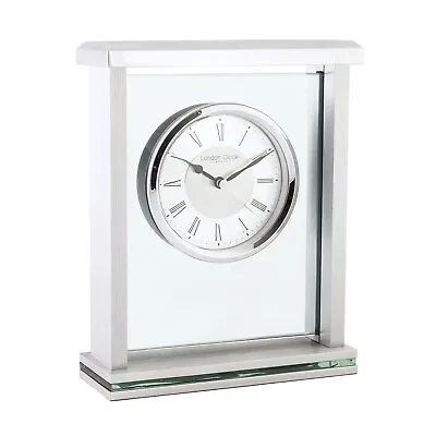 London Clock Company  Chrome Finish & Glass Quartz Battery Mantel Clock 05178 • £79.95