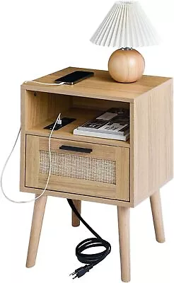 Labcosi Mid Century Modern End Table Natural Rattan Light Oak Color (1 Pack)  • $89.94