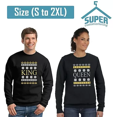 CHRISTMAS King Queen Couple CREWNECK Sweatshirt Xmas Love Couple Matching Crewne • $59.99