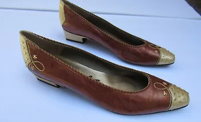 VTG Margaret J Women 7N Western Cowgirl Inspired Shoe Kitten Heel Copper Gold • $39.95