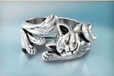 Vintage Cat Adjustable Ring 925 Sterling Silver Plt Women Jewellery Xmas Gift UK • £3.19