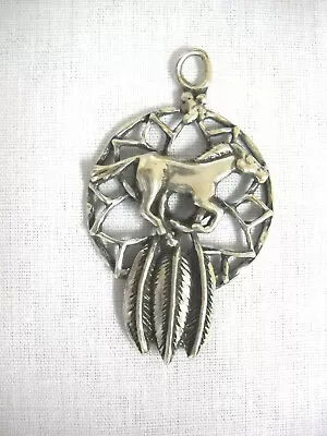 Mustang Wild Horse Pony Dream Catcher & Feathers Solid Pendant Adj Necklace • $9.99