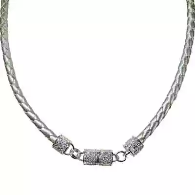 Kirks Folly San Tropez  Magnetic Necklace - Hand Braided Leather -  Silvertone • $43.95