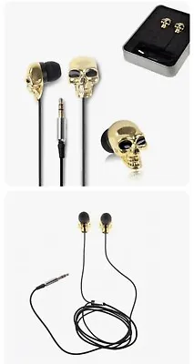 0 1/8in Headphones Skull Metal Gold In-Ear Earphone Music Book Hear Z129 New • $14.50