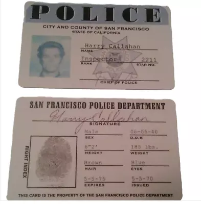 Dirty Harry Inspector 2211 S.F. Screen Accurate Prop Replica ID Card • $7