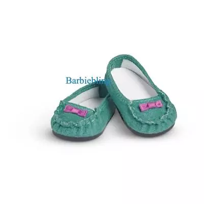 NIB American Girl Truly Me Teal Moccasins / Shoes With Pink Bows 2017 • $15.99