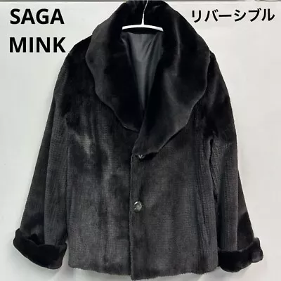 SAGA MINK Silver Tag Superd Quality Ranched Fur Coat Black Size M From Japan • $230