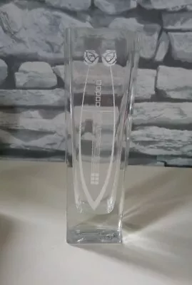 CHARLES RENNIE MACKINTOSH DESIGN CLEAR GLASS VASE. 18cm TALL • £8