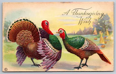 $5 • Buy Postcard A Thanksgiving Wish - Two Turkeys