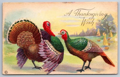 $5 • Buy Postcard A Thanksgiving Wish - Two Turkeys
