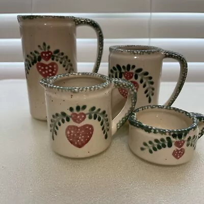 Set Of 4 Country Heart Stoneware Pitcher Measuring Cups 1/4 1/2 3/4 & 1 Cup • $3