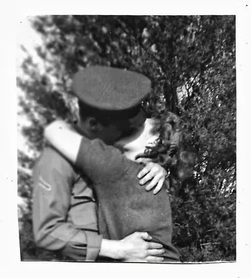 Vintage Old 1940's Photo Of Army Soldier Man Kissing Woman & Embracing Reunion • $9.90