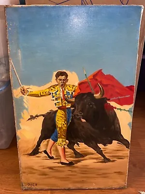 Antique Oil Canvas Matador Bullfighter Spanish Signed Pico 29  X 17  Estate Find • $95