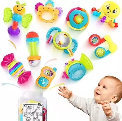 10Pcs Baby Rattles Toys Set Infant Grab N Shake Rattle Sensory Teether Early • £16.99