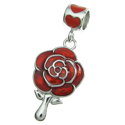 Sterling Silver Love Rose Mirror Enamel Dangle Bead For European Charm Bracelets • $26.98